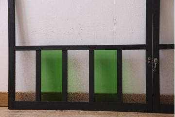 昭和レトロ　結霜ガラス入り!色ガラスがお洒落なペイントガラス戸2枚セット(窓)(2)