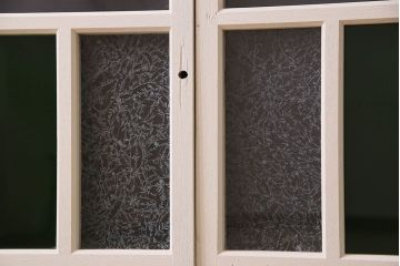 昭和レトロ　結霜ガラス入り!色ガラスがお洒落なペイントガラス戸2枚セット(窓)(3)