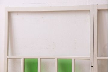 昭和レトロ　結霜ガラス入り!色ガラスがお洒落なペイントガラス戸2枚セット(窓)(3)