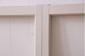 昭和レトロ　結霜ガラス入り!色ガラスがお洒落なペイントガラス戸2枚セット(窓)(3)