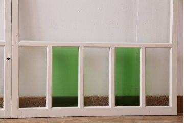 昭和レトロ　結霜ガラス入り!色ガラスがお洒落なペイントガラス戸2枚セット(窓)(3)