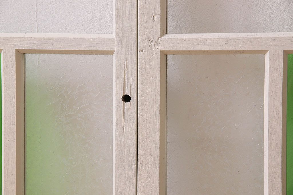 昭和レトロ　結霜ガラス入り!色ガラスがお洒落なペイントガラス戸2枚セット(窓)(3)