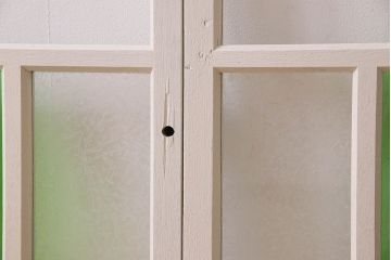 昭和レトロ　結霜ガラス入り!色ガラスがお洒落なペイントガラス戸2枚セット(窓)(3)