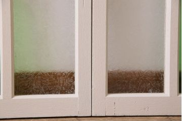 昭和レトロ　結霜ガラス入り!色ガラスがお洒落なペイントガラス戸2枚セット(窓)(3)