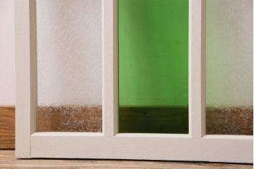 昭和レトロ　結霜ガラス入り!色ガラスがお洒落なペイントガラス戸2枚セット(窓)(3)