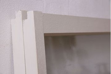 昭和レトロ　結霜ガラス入り!色ガラスがお洒落なペイントガラス戸2枚セット(窓)(3)