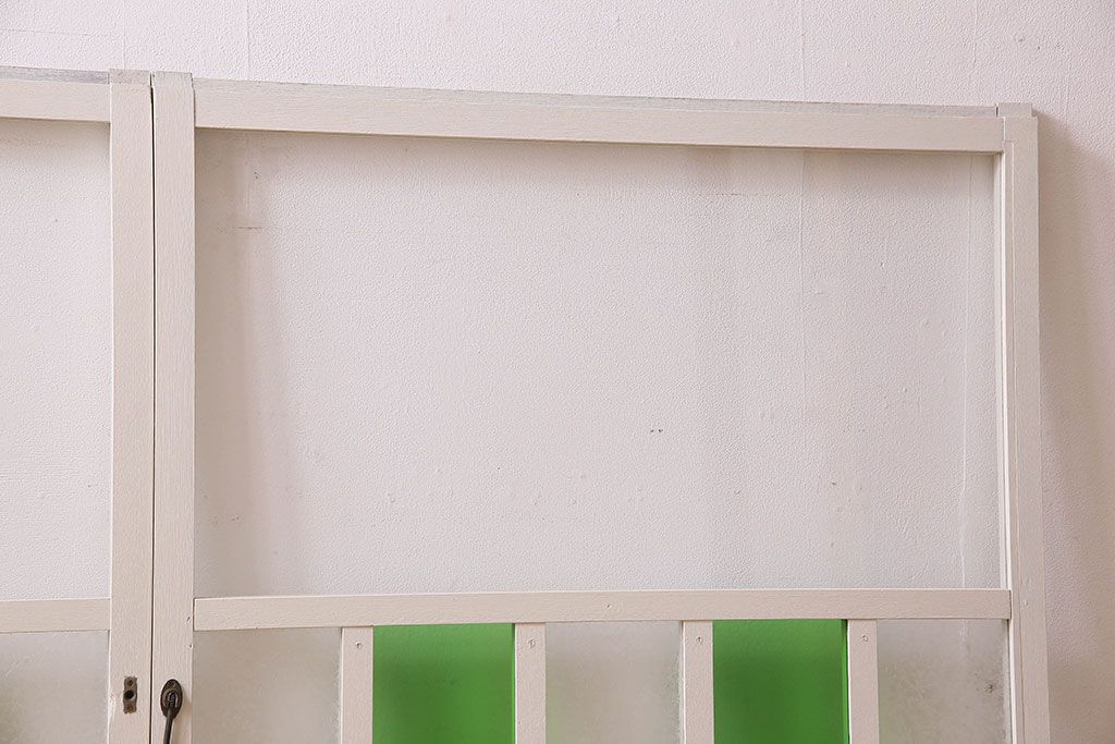 昭和レトロ　結霜ガラス入り!色ガラスがお洒落なペイントガラス戸2枚セット(窓)(3)