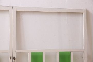 昭和レトロ　結霜ガラス入り!色ガラスがお洒落なペイントガラス戸2枚セット(窓)(3)