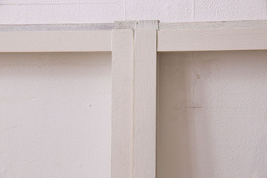 昭和レトロ　結霜ガラス入り!色ガラスがお洒落なペイントガラス戸2枚セット(窓)(3)