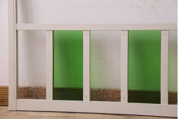 昭和レトロ　結霜ガラス入り!色ガラスがお洒落なペイントガラス戸2枚セット(窓)(3)