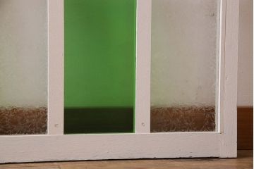 昭和レトロ　結霜ガラス入り!色ガラスがお洒落なペイントガラス戸2枚セット(窓)(3)