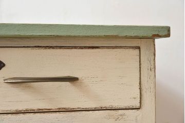 アンティーク家具　アンティークペイント　可愛らしい色合いの薄型片袖机(デスク、在宅ワーク、在宅用作業台、テーブル)