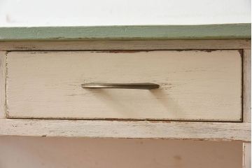 アンティーク家具　アンティークペイント　可愛らしい色合いの薄型片袖机(デスク、在宅ワーク、在宅用作業台、テーブル)