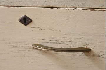 アンティーク家具　アンティークペイント　可愛らしい色合いの薄型片袖机(デスク、在宅ワーク、在宅用作業台、テーブル)