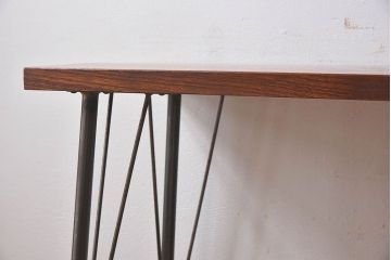 アンティーク家具　和製アンティーク　ケヤキ材一枚板!古材の質感が味わい深い鉄脚テーブル(作業台、アイアンテーブル)