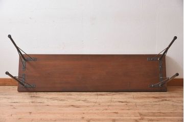 アンティーク家具　和製アンティーク　ケヤキ材一枚板!古材の質感が味わい深い鉄脚テーブル(作業台、アイアンテーブル)