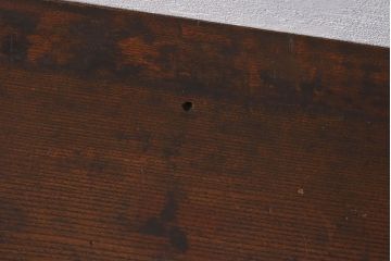 アンティーク家具　和製アンティーク　重厚なケヤキ材一枚板の鉄脚ベンチ(長椅子、アイアンベンチ)