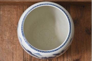 アンティーク雑貨　古民具・骨董　山水図で覆われたアンティーク瀬戸火鉢(鉢カバー)(2)
