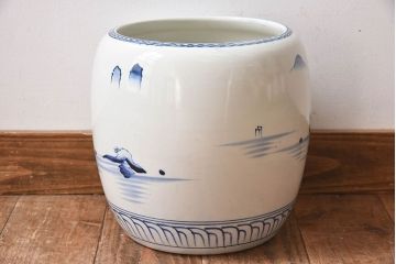 アンティーク雑貨　古民具・骨董　山水図で覆われたアンティーク瀬戸火鉢(鉢カバー)(2)