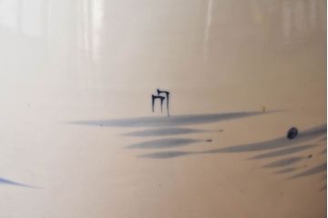 アンティーク雑貨　古民具・骨董　山水図で覆われたアンティーク瀬戸火鉢(鉢カバー)(2)