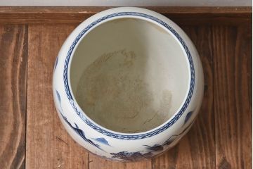アンティーク雑貨　古民具・骨董　山水図で覆われたアンティーク瀬戸火鉢(鉢カバー)(3)