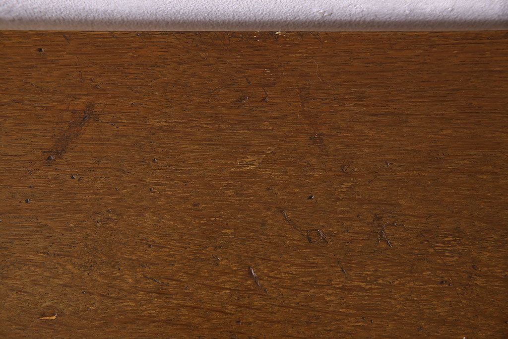 レトロ家具　昭和レトロ　ナラ材一枚板の重厚な鉄脚ベンチ(長椅子、アイアンベンチ)(3)