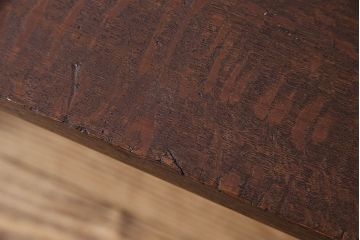 レトロ家具　昭和レトロ　ナラ材一枚板 古材の質感が味わい深い鉄脚ベンチ(長椅子、アイアンベンチ)(1)