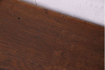 レトロ家具　昭和レトロ　ナラ材一枚板 古材の質感が味わい深い鉄脚ベンチ(長椅子、アイアンベンチ)(2)
