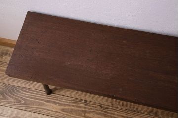 レトロ家具　昭和レトロ　ナラ材一枚板 古材の質感が味わい深い鉄脚ベンチ(長椅子、アイアンベンチ)(3)