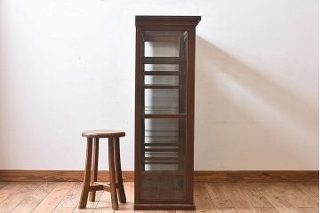 アンティーク家具　大正ロマン　桑材!小振りな三面ガラスケース(ショーケース、収納棚、陳列棚)