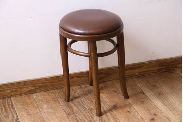 アンティーク家具　イギリスアンティーク　落ち着いた色合いが素敵なベントウッドスツール(クッションチェア、椅子、丸イス)
