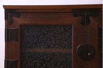 アンティーク家具　和製アンティーク　美しい結霜ガラス入りの箪笥ローボード(ローチェスト、収納棚)