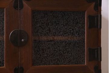 アンティーク家具　和製アンティーク　美しい結霜ガラス入りの箪笥ローボード(ローチェスト、収納棚)