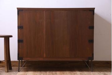 アンティーク家具　和製アンティーク　美しい結霜ガラス入りの箪笥ローボード(ローチェスト、収納棚)