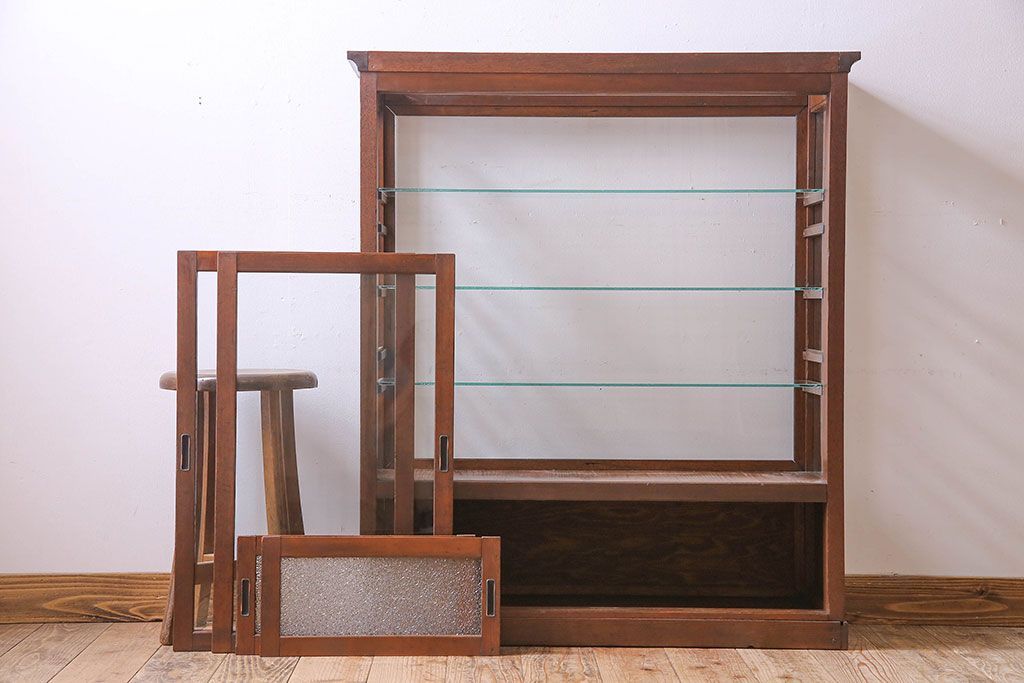 アンティーク家具　和製アンティーク　タバコ屋で使われていた薄型ガラスケース(ショーケース、収納棚、陳列棚)