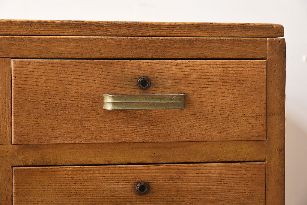 レトロ家具　昭和レトロ　古い木の質感が味わい深い薄型片袖机(デスク、在宅ワーク、在宅用学習机)