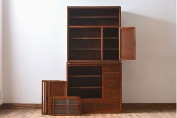 レトロ家具　昭和レトロ　作業台付き　美しいダイヤガラス入りの食器棚(収納棚)