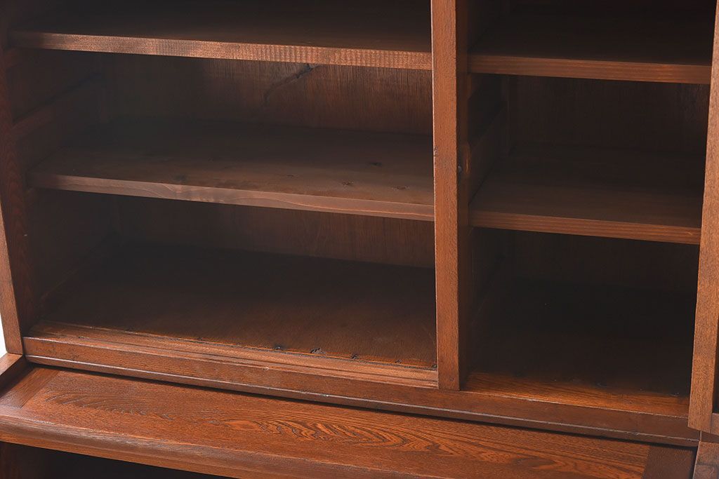 レトロ家具　昭和レトロ　作業台付き　美しいダイヤガラス入りの食器棚(収納棚)