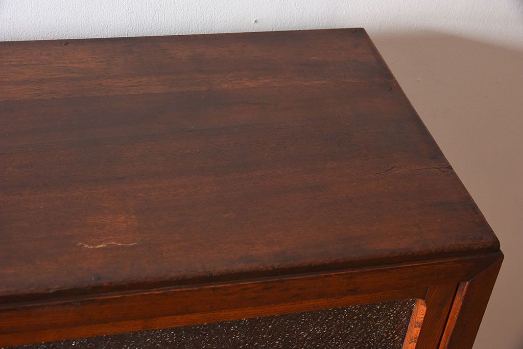 レトロ家具　昭和レトロ　作業台付き　美しいダイヤガラス入りの食器棚(収納棚)