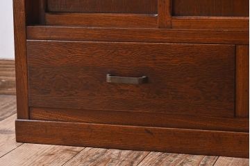 レトロ家具　昭和レトロ　作業台付き　美しいダイヤガラス入りの食器棚(収納棚)