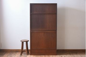 レトロ家具　昭和レトロ　作業台付き　美しいダイヤガラス入りの食器棚(収納棚)