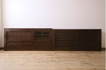 アンティーク家具　古民具・骨董　六尺　和モダンスタイル　古い重ね水屋箪笥(食器棚、収納棚)