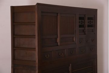 アンティーク家具　古民具・骨董　六尺　和モダンスタイル　古い重ね水屋箪笥(食器棚、収納棚)