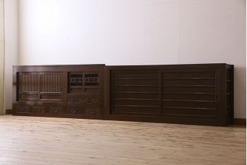 アンティーク家具　古民具・骨董　六尺　和モダンスタイル　古い重ね水屋箪笥(食器棚、収納棚)