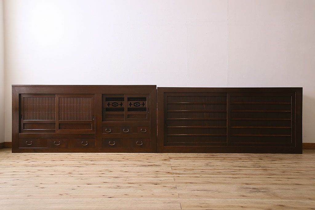 アンティーク家具　古民具・骨董　六尺　和モダンスタイル　古い重ね水屋箪笥(食器棚、収納棚)