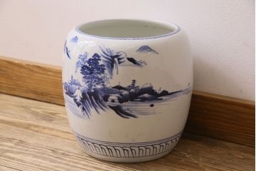 アンティーク雑貨　古民具・骨董　山水図が魅力的なアンティーク瀬戸火鉢(鉢カバー)(1)