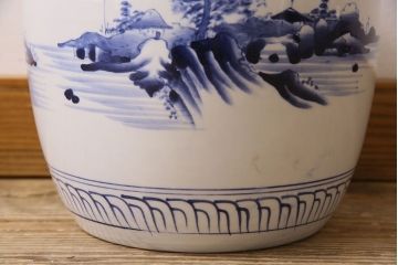 アンティーク雑貨　古民具・骨董　山水図が魅力的なアンティーク瀬戸火鉢(鉢カバー)(1)