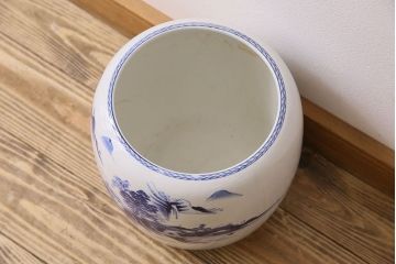 アンティーク雑貨　古民具・骨董　山水図が魅力的なアンティーク瀬戸火鉢(鉢カバー)(1)