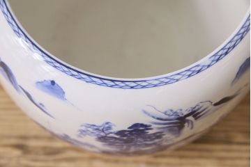アンティーク雑貨　古民具・骨董　山水図が魅力的なアンティーク瀬戸火鉢(鉢カバー)(1)