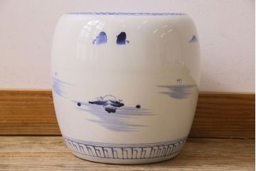 アンティーク雑貨　古民具・骨董　山水図が魅力的なアンティーク瀬戸火鉢(鉢カバー)(2)